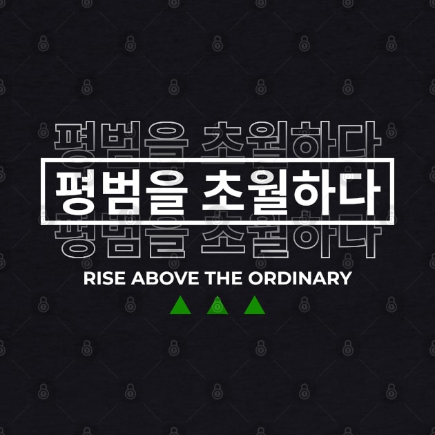 RISE ABOVE THE ORDINARY 평범을 초월하다 (DARK BG) | Minimal Korean Hangul English Text Aesthetic Streetwear Kawaii Design | Shirt, Hoodie, Coffee Mug, Mug, Apparel, Sticker, Gift, Pins, Totes, Magnets, Pillows by design by rj.